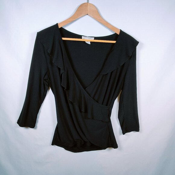 White House Black Market Women's Medium Ruffle V Neck Blouse - Picture 1 of 7